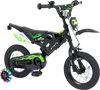 Kids' 12-inch black bike with race styling, adjustable handlebar, training wheels, and pneumatic tires for ages 3-4.