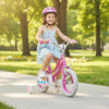 12-inch pink kids bike with adjustable handlebar and training wheels, perfect for ages 3-8 for safe outdoor riding.