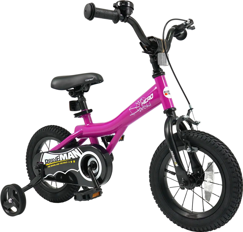 Costway Kids Bike Pink Brave Hero w/ Removable Training Wheels 12/14/1 – FactoryPure