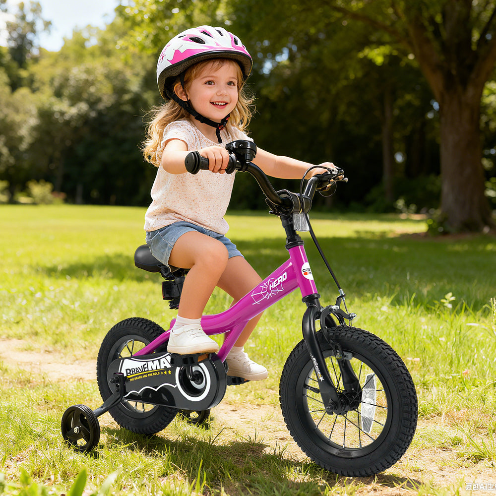 12-Inch Kids Bike with Removable Training Wheels Pink-Brave Hero - Gallery View 1 of 10