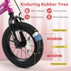 Close-up of the 12-inch kids bike's durable rubber tire, featuring wear-resistant and shock-absorbing layers for safety.
