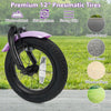 Close-up of the 12-inch pneumatic tire on a kids bike, featuring wear-resistant and skid-resistant design for various.