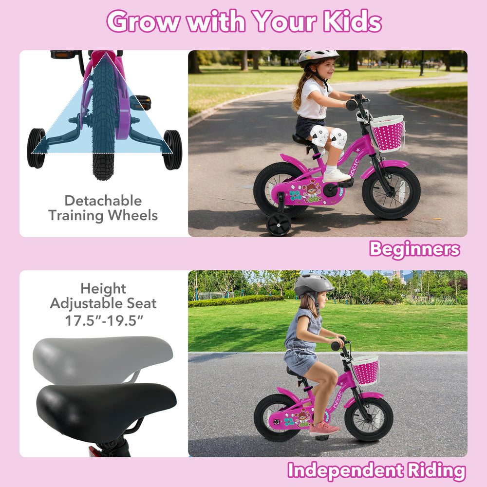 12-inch kids bike with training wheels, adjustable seat, and colorful design, perfect for ages 3-4 for learning balance.
