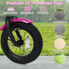 Close-up of the 12-inch pneumatic tire on the Magic Rose kids bike, showcasing wear-resistant and skid-resistant.