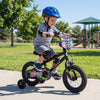 12-inch kids bike with training wheels, black with street art design, perfect for ages 3-4, ideal for outdoor fun.