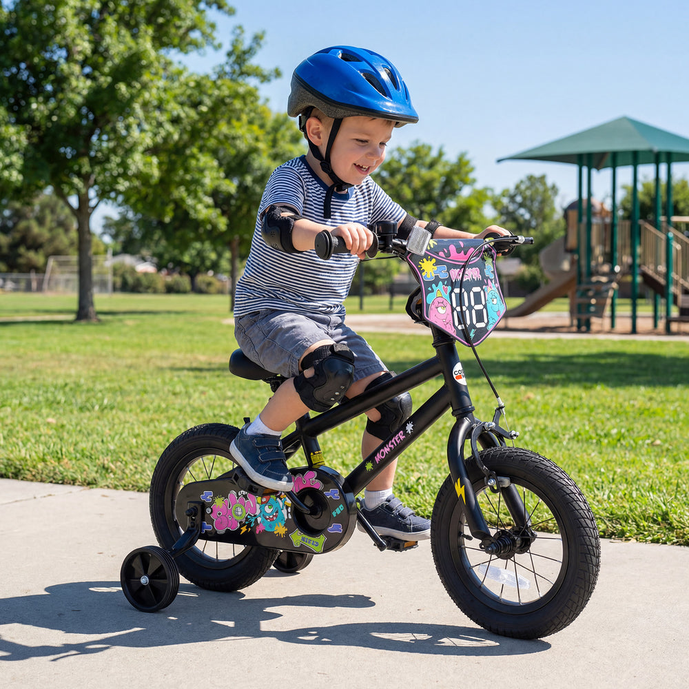 12 Inch Kids Bike with Training Wheels for Ages 3-4 Years Old Black- Street Art Time - Gallery View 1 of 10