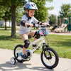 12-inch kids bike with training wheels, white with street art design, perfect for ages 3-4 for outdoor fun.