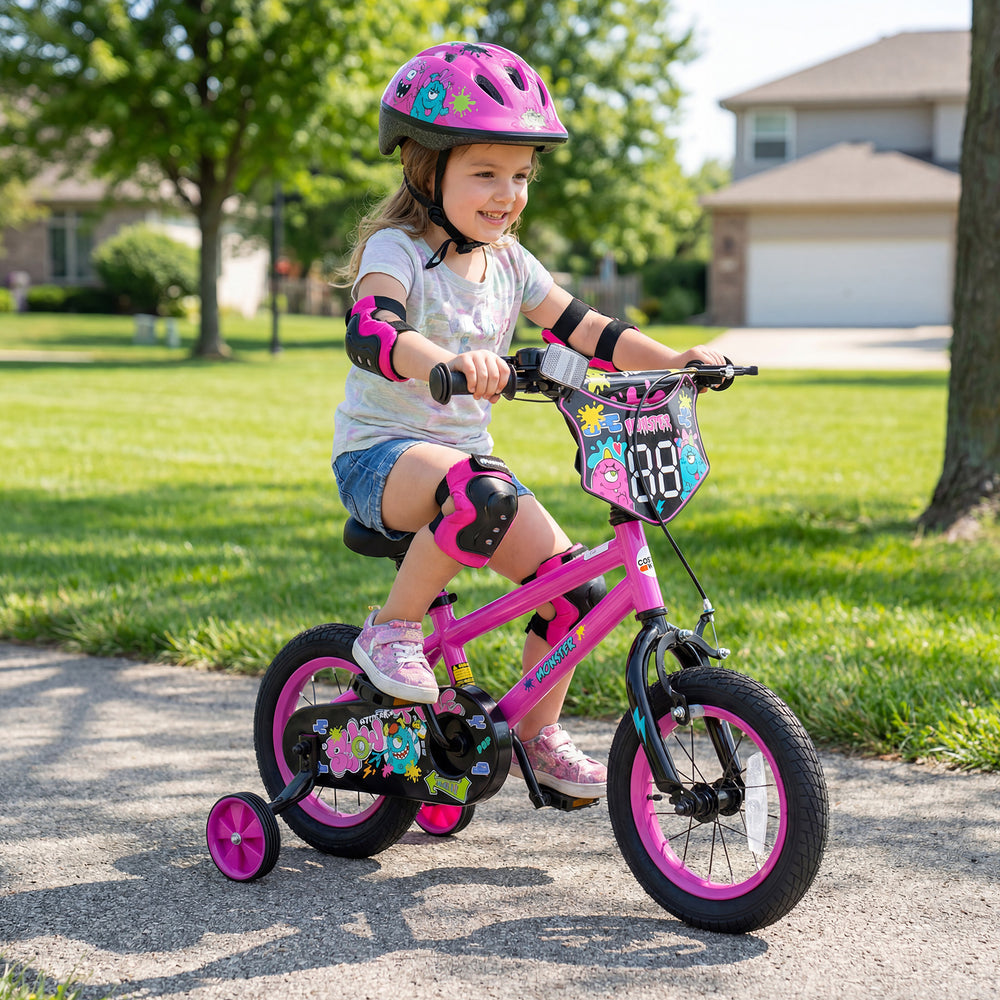 12 Inch Kids Bike with Training Wheels for Ages 3-4 Years Old Pink- Street Art Time - Gallery View 1 of 10
