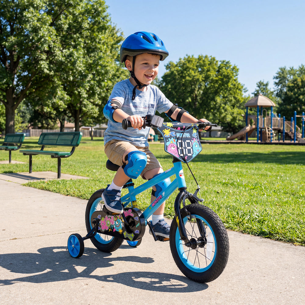 12 Inch Kids Bike with Training Wheels for Ages 3-8 Years Old Blue- Street Art Time - Gallery View 1 of 10