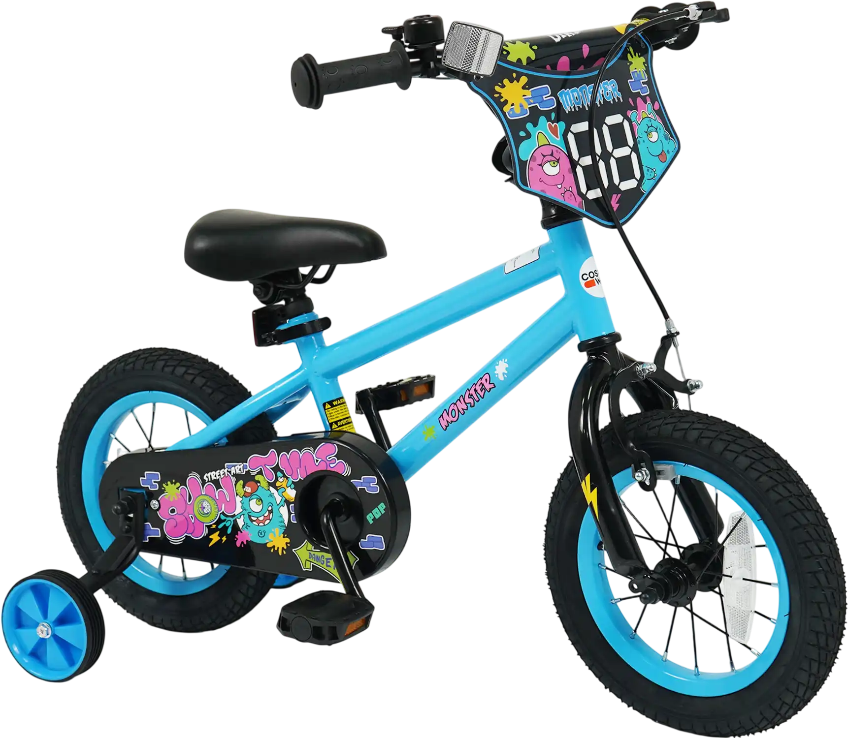 Costway Kids Bike w/ Training Wheels Blue Street Art Time 40470056 New