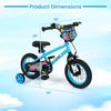 12-inch kids bike in blue with training wheels, featuring adjustable seat and vibrant monster graphics for ages 3-8.