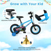 12-inch blue kids bike with adjustable seat, detachable training wheels, and bright monster graphics for ages 3-8.
