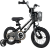 12-inch kids bike with basket, training wheels, adjustable seat, and dual brake system for children aged 3-5 years.