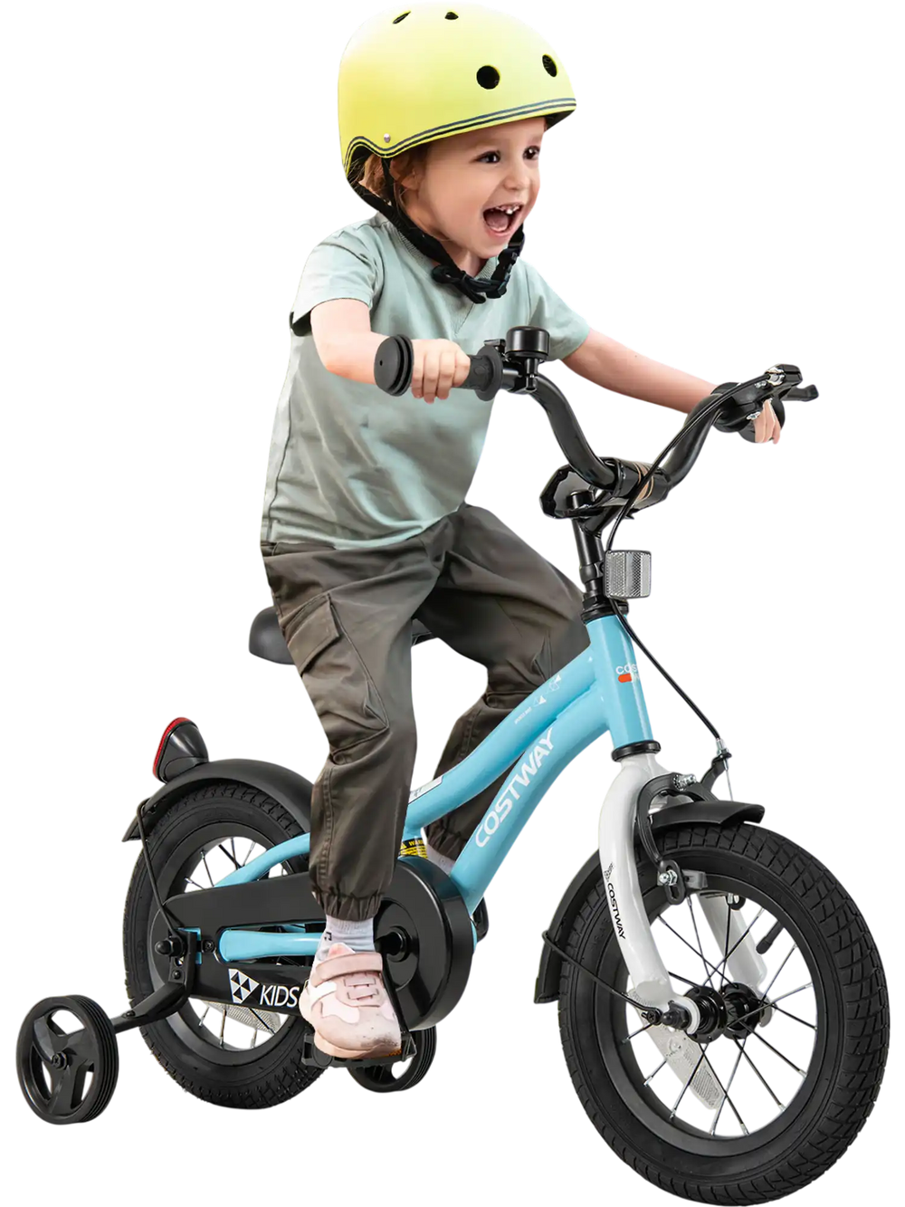 Kids bike with 12-inch wheels, adjustable seat, and training wheels, perfect for children aged 3-4 years.