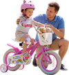 Girls 12-inch pink bike with basket, adjustable seat, training wheels, and safety features for kids aged 3-4 years.