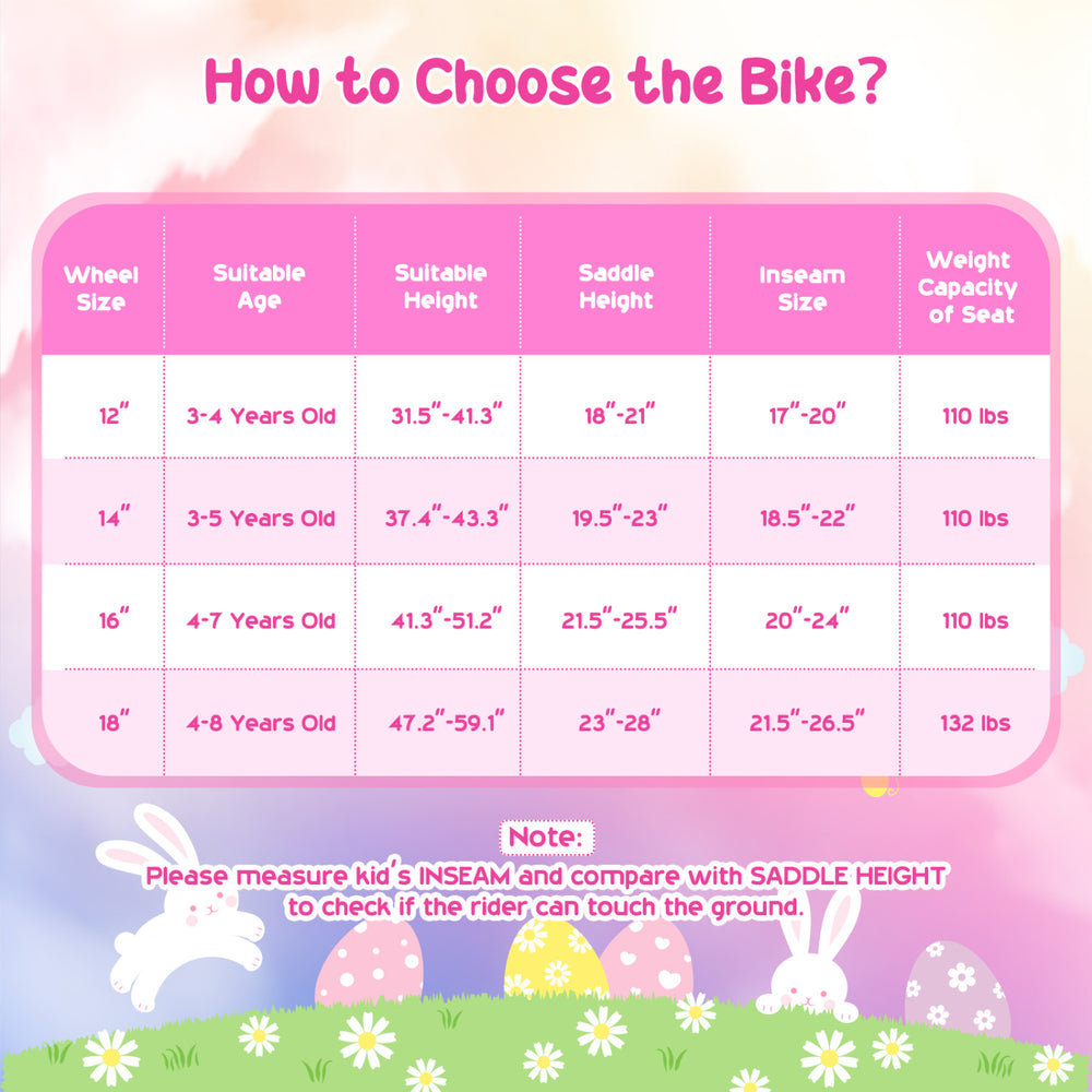 12-inch pink girls bike features adjustable height, removable training wheels, and a front bag for playful rides.