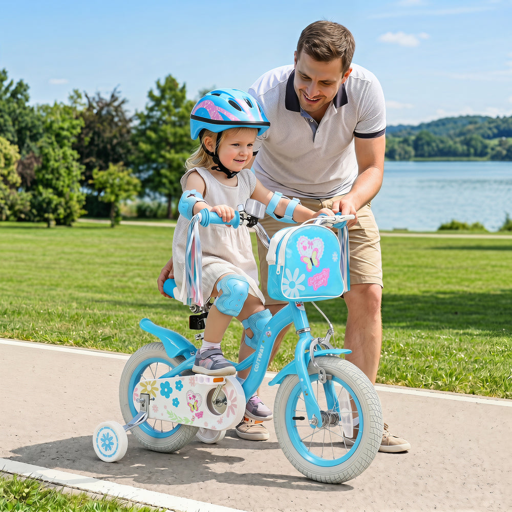 12 Inches Girls Bike with Front Bag and Streamers for 3-4 Years Blue - Gallery View 1 of 9