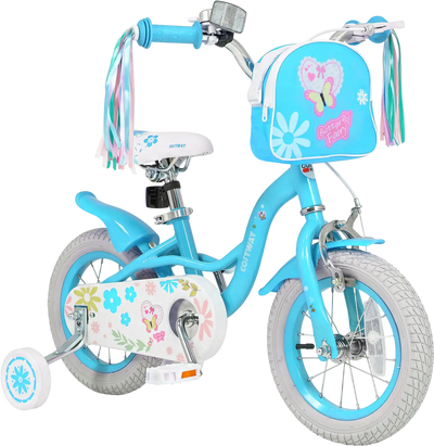 Costway Girls Bike w/ Front Bag & Streamers Blue 12-18