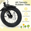 Close-up of the 12-inch bike's all-terrain rubber tire, showcasing its crack-resistant and wear-resistant features.