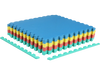 Multicolor interlocking EVA foam floor tiles, 0.5" thick, non-slip surface, ideal for home gym or living room use.