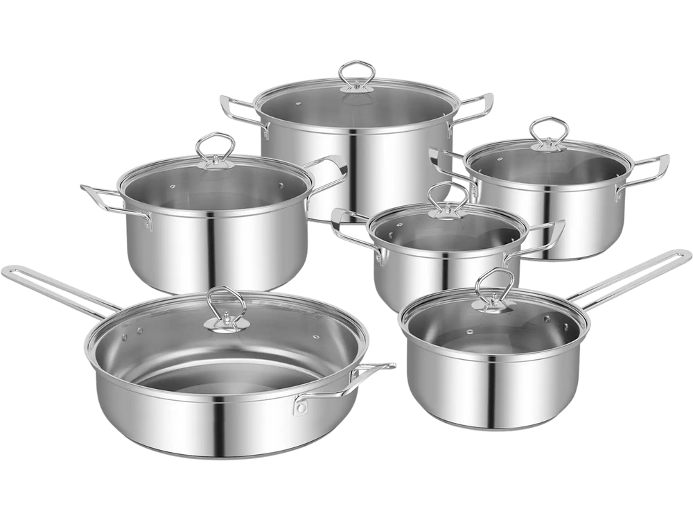 12 Piece Pots and Pans Set with Tempered Glass Lids and Handles