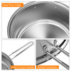 Close-up of the 12-piece stainless steel pots and pans set showing the easy-pour edge and cool-to-touch handle.