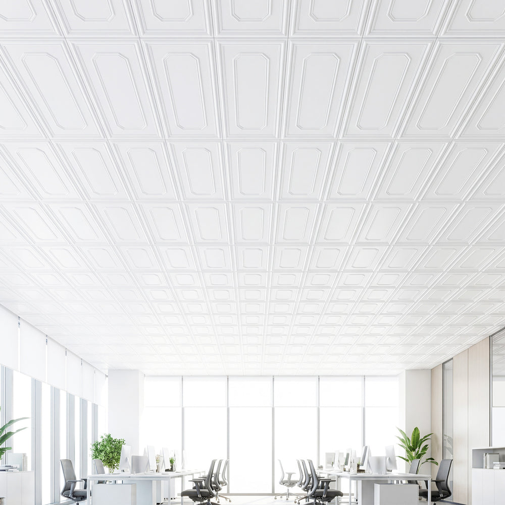 12 pieces of decorative PVC ceiling tiles with a 3D-style design, ideal for minimalist interior decor in various rooms.