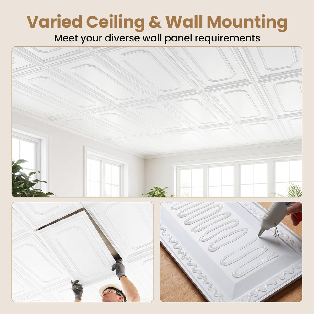 12 pieces of decorative PVC ceiling tiles with a 3D-style design, ideal for easy installation and customizable decor.