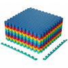 Colorful 12-piece puzzle interlocking flooring mat, 8.5' x 6.4', anti-slip, waterproof, ideal for gyms and play areas.