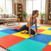 Colorful interlocking flooring mat with anti-slip surface, ideal for workouts and play areas, featuring 12 pieces.