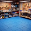 Interlocking flooring mat set with anti-slip, waterproof surface, ideal for gym or playroom, covering large areas.