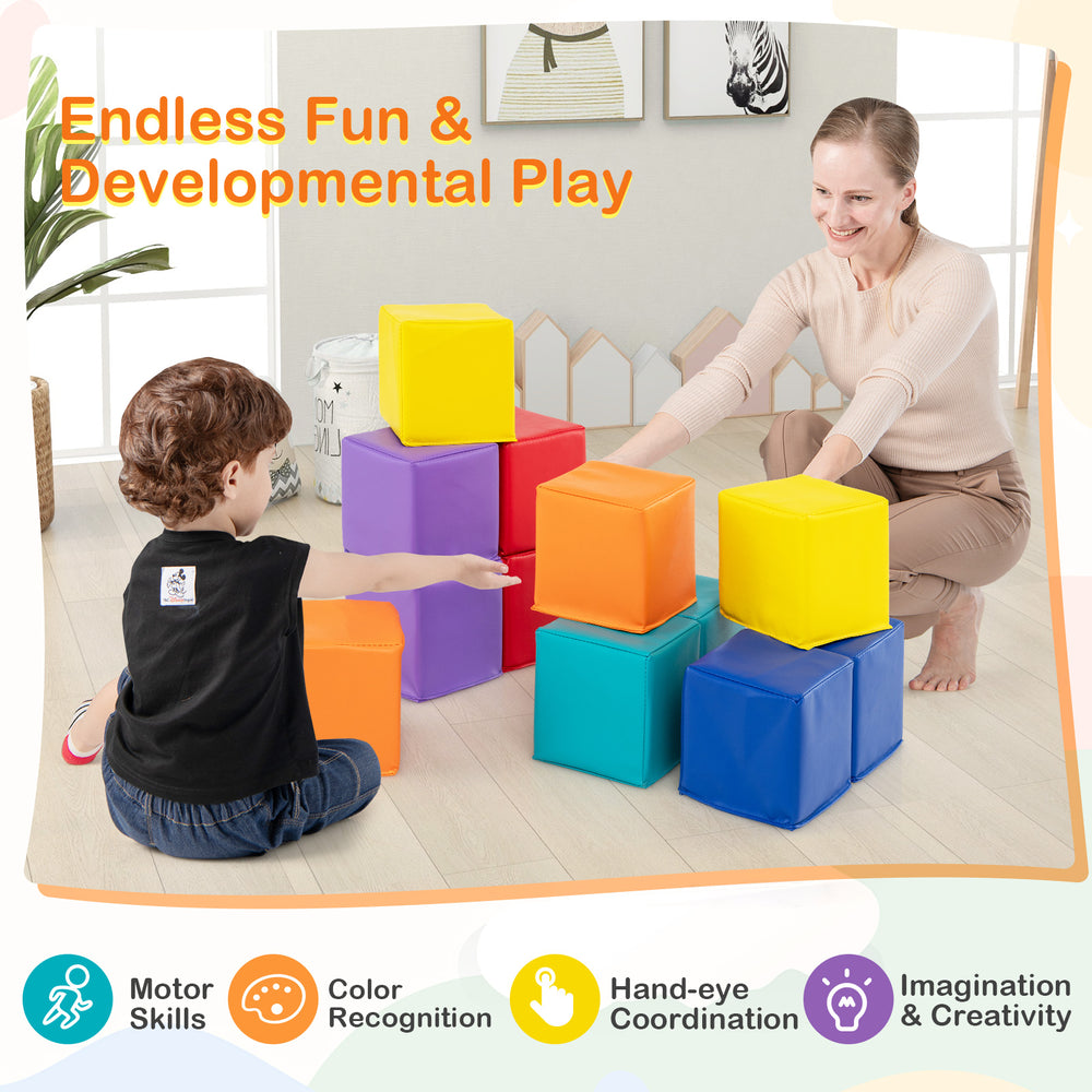 Colorful soft foam building blocks set for kids, enhancing motor skills and imagination in a safe play environment.