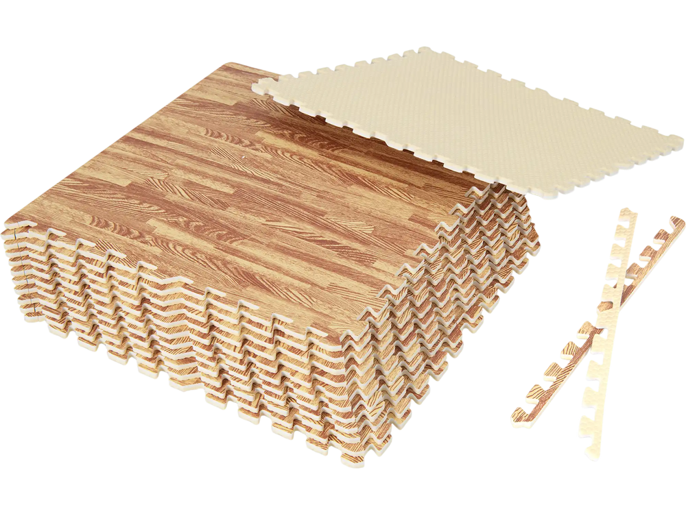 12 Tiles Wood Grain Foam Floor Mats with Borders