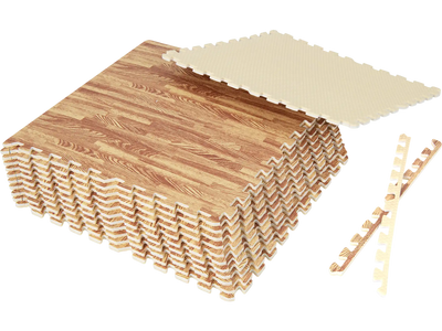 Costway Wood Grain Foam Floor Mats 12 Tiles w/ Borders 29513476 New