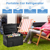 Portable 12V car refrigerator with removable divider, 23QT capacity, and touch panel, perfect for outdoor use.