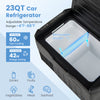 23QT portable car refrigerator with adjustable temperature, removable divider, and touch panel for easy operation.