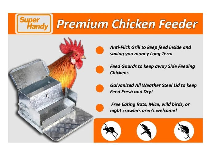 Super Handy GCAT010 Automatic Chicken Feeder 20 lbs Capacity Galvanized Steel New Canada Only