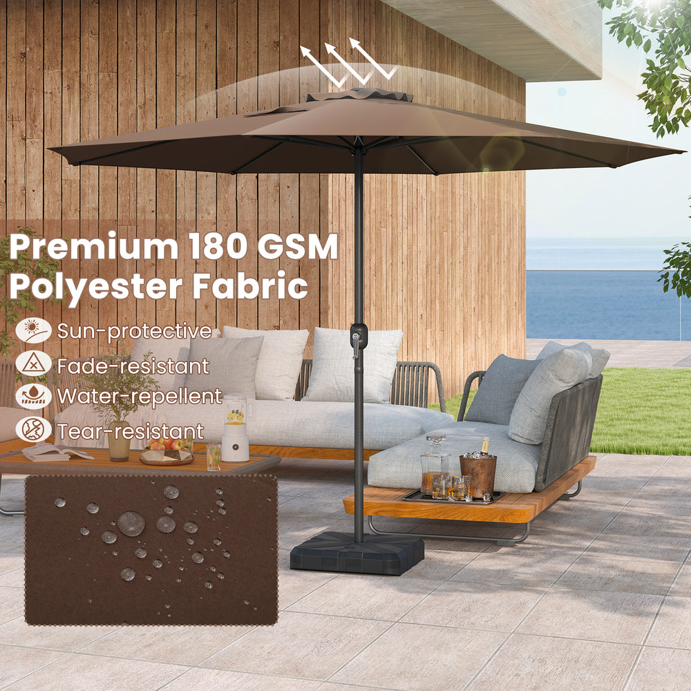 12 feet coffee patio umbrella with crank handle, featuring 180 GSM polyester fabric, for poolside and patio shading.
