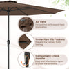 12-foot coffee patio umbrella with crank handle, air vent, and protective rib pockets for durable outdoor shading.