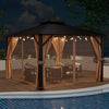 12x12 feet double-roof patio gazebo with galvanized steel roof, curtains, and netting, perfect for outdoor gatherings.