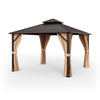 12x12 feet double-roof patio hardtop gazebo with galvanized steel roof and curtains, ideal for outdoor gatherings.