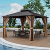 12x12 feet patio gazebo featuring a spacious seating area with elegant curtains and a durable galvanized steel roof.