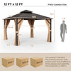 12 x 12 feet double-roof patio gazebo with galvanized steel roof, featuring curtains and netting for outdoor comfort.