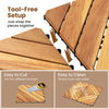 Acacia wood interlocking deck tiles in a natural finish, showcasing tool-free setup and easy cleaning features.