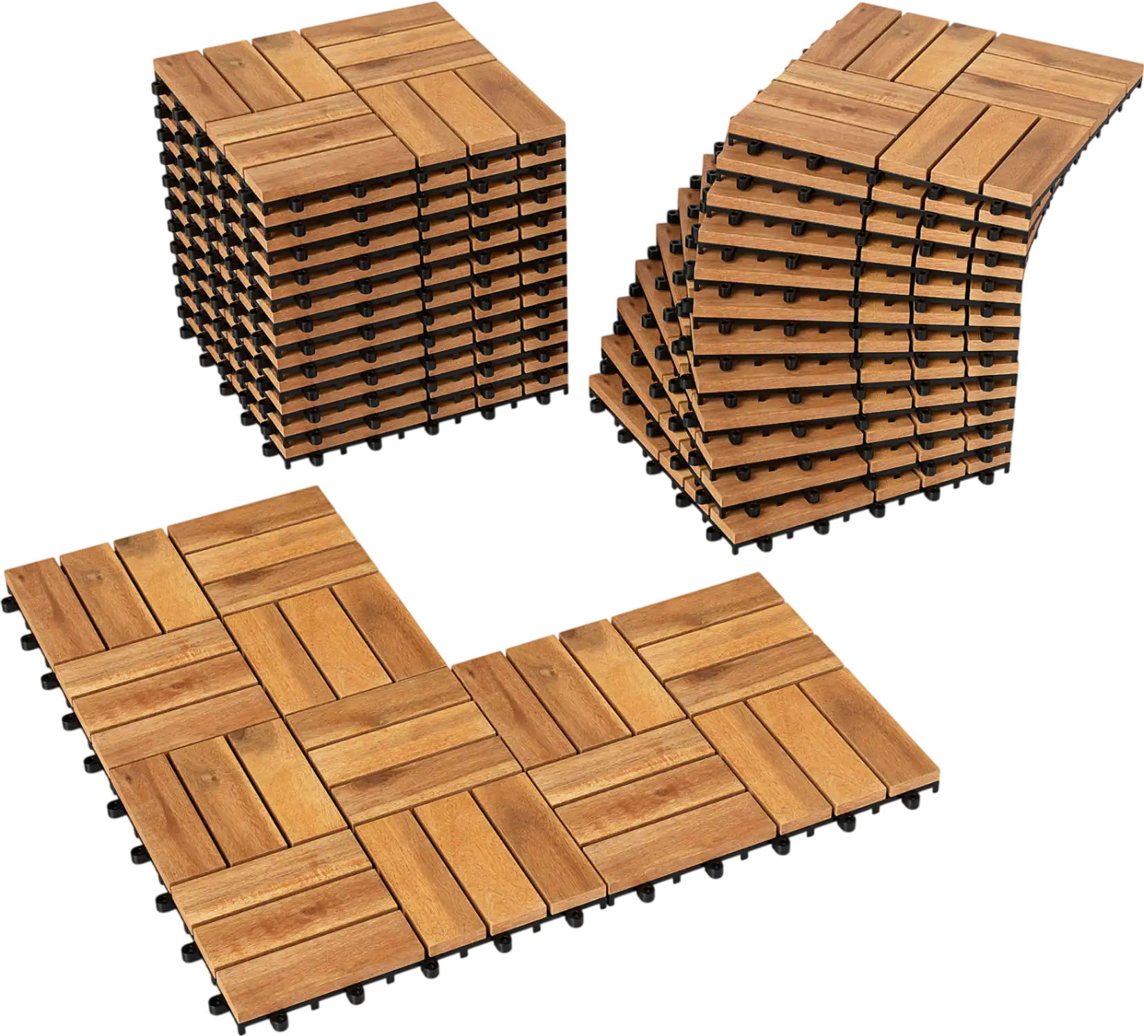 Costway Acacia Wood Interlocking Deck Tiles 12