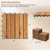 12 x 12 inch acacia wood interlocking deck tiles, 27 pieces, showcasing dimensions for easy installation in outdoor.