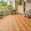 Acacia wood interlocking deck tiles in a diamond pattern, ideal for outdoor patios and balconies, showcasing natural.