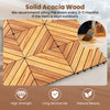 Close-up of solid acacia wood interlocking deck tiles, showcasing natural beauty and waterproof design for outdoor use.