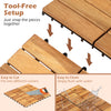 Acacia wood interlocking deck tiles showing tool-free setup, ideal for patio, balcony, and poolside use.