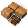 Acacia wood interlocking deck tiles in a natural finish, featuring a durable diamond-shaped PP base for outdoor use.